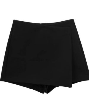 (XS, black) Shorts Skirts Women Summer Asymmetric Vintage High Waist Side Zipper Female Mini Skirts Casual Wide Leg A-line Shorts