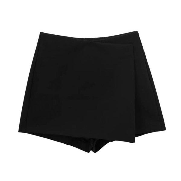 (XS, black) Shorts Skirts Women Summer Asymmetric Vintage High Waist Side Zipper Female Mini Skirts Casual Wide Leg A-line Shorts