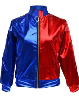 (XXL (UK 20-22)) Womens Suicide Squad Cosplay Metallic Harley Bikers Ladies Quinn Bomber Jacket
