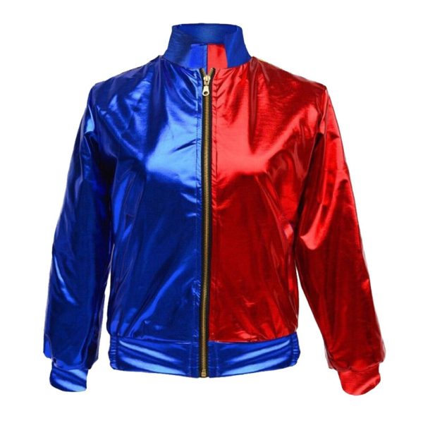 (XXL (UK 20-22)) Womens Suicide Squad Cosplay Metallic Harley Bikers Ladies Quinn Bomber Jacket