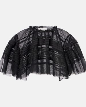 Xu Zhi Lace-trimmed caped mesh crop top