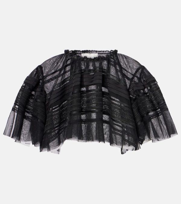 Xu Zhi Lace-trimmed caped mesh crop top