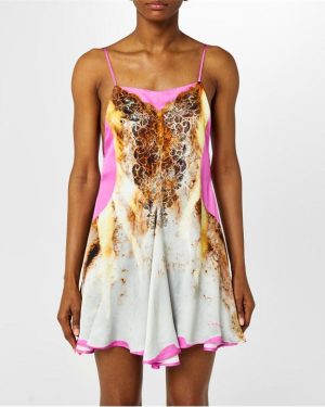 Y PROJECT Lace Print Satin Slip Dress - Pink