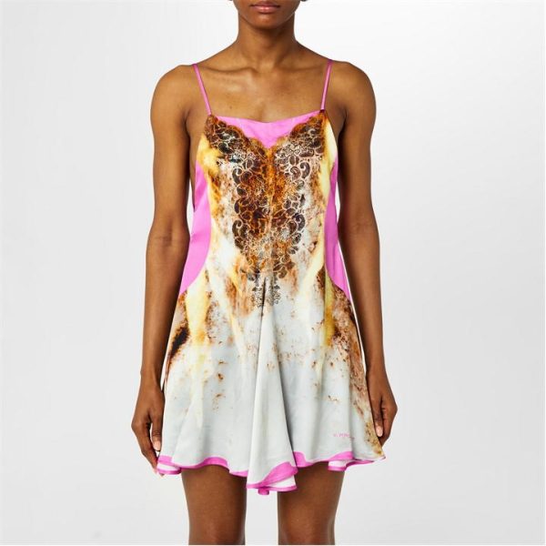 Y PROJECT Lace Print Satin Slip Dress - Pink