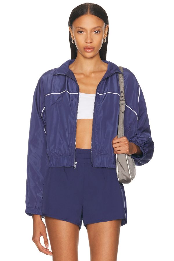 YEAR OF OURS Tennis Windbreaker Jacket in Navy & White - Navy. Size L (also in S, XS).