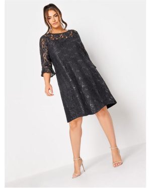 YOURS Curve Lace Party Swing Dress - Black