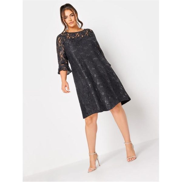 YOURS Curve Lace Party Swing Dress - Black