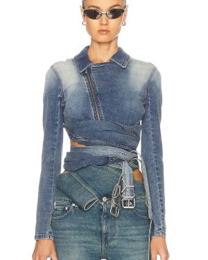 Y/Project Wrap Fitted Denim Jacket in Faded Blue - Denim-Medium. Size M (also in S, XS).