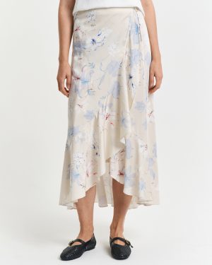 Yellow Floral Print Wrap Frill Skirt