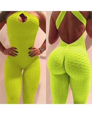 (Yellow, S) Women's sports yoga tights jumpsuit anti-cellulite gym