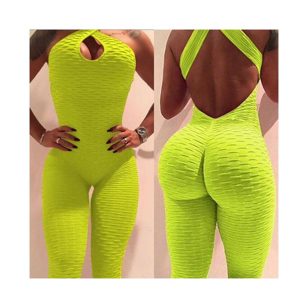 (Yellow, S) Women's sports yoga tights jumpsuit anti-cellulite gym