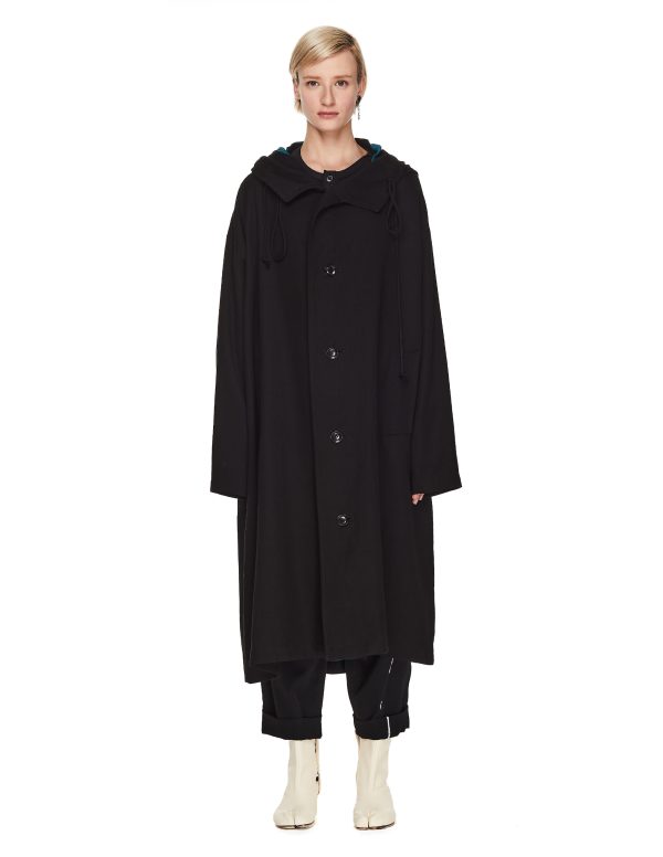 Y's Black Hooded Coat