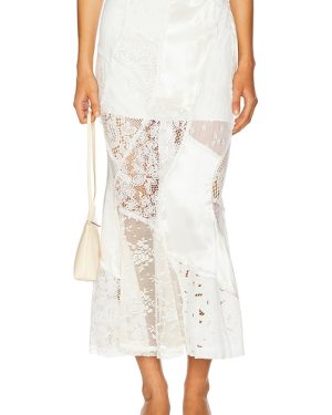 Yuhan Wang Lace Patched Mermaid Skirt in Ivory. Size M, S.