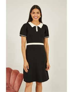 Yumi Black Knitted Retro Skater Dress