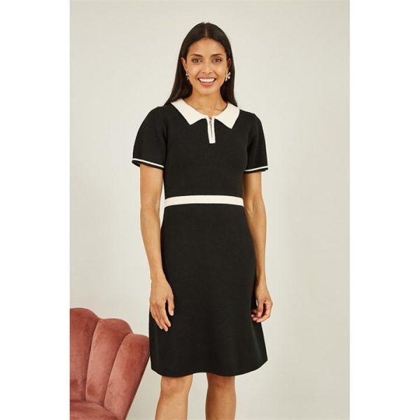 Yumi Black Knitted Retro Skater Dress