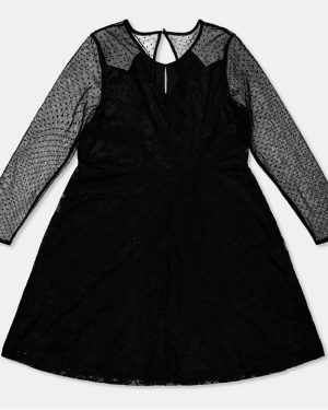 Yumi Black Lace Mesh Skater Dress