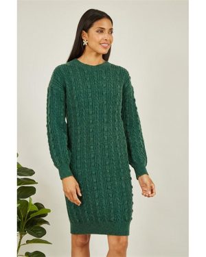 Yumi Green Cable Knit Tunic Dress