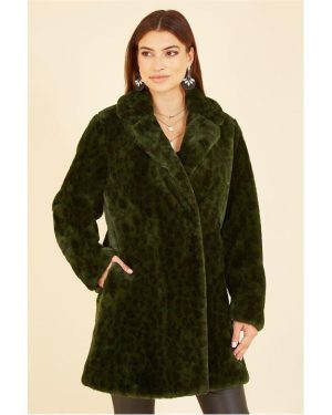 Yumi Green Luxe Leopard Print Faux Fur Coat