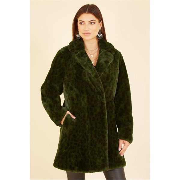 Yumi Green Luxe Leopard Print Faux Fur Coat