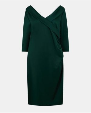 Yumi Green Scuba Fitted Wrap Dress