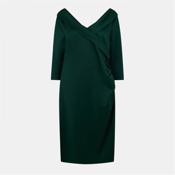 Yumi Green Scuba Fitted Wrap Dress