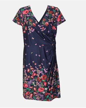 Yumi Navy Floral Ruched Bodycon Dress - Blue