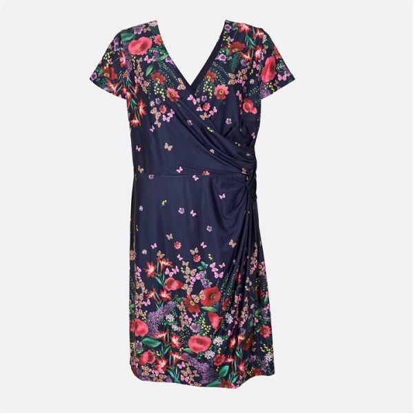 Yumi Navy Floral Ruched Bodycon Dress - Blue