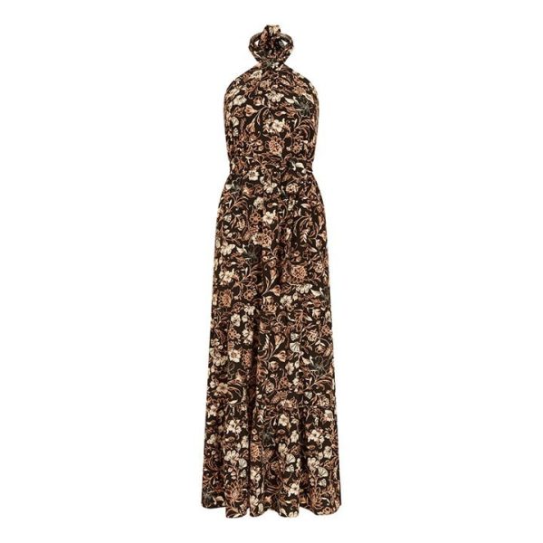 Yumi Yumi Black Batik Cross Neck Maxi Dress