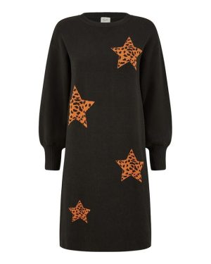 Yumi Yumi Black Intarsia Star Knitted Tunic Dress