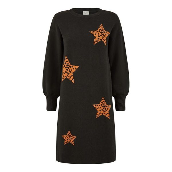 Yumi Yumi Black Intarsia Star Knitted Tunic Dress