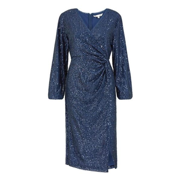 Yumi Yumi Black Sequin Ruched Wrap Dress - Blue