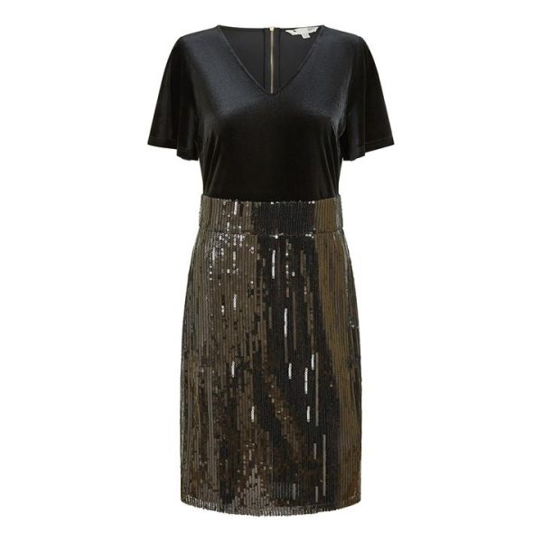 Yumi Yumi Black Velvet And Sequin Fitted Dress