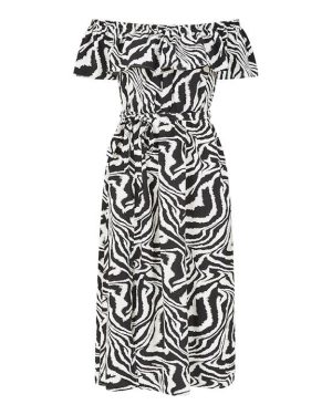Yumi Yumi Black Zebra Print Bardot Dress - Multi