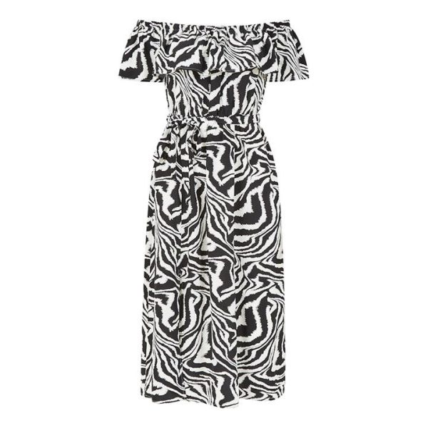 Yumi Yumi Black Zebra Print Bardot Dress - Multi
