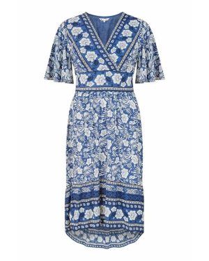 Yumi Yumi Blue Floral Print High Low Maxi Dress