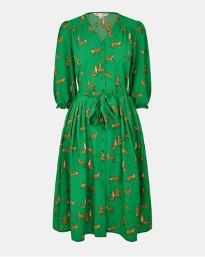 Yumi Yumi Cheetah Print Midi Shirt Dress - Green