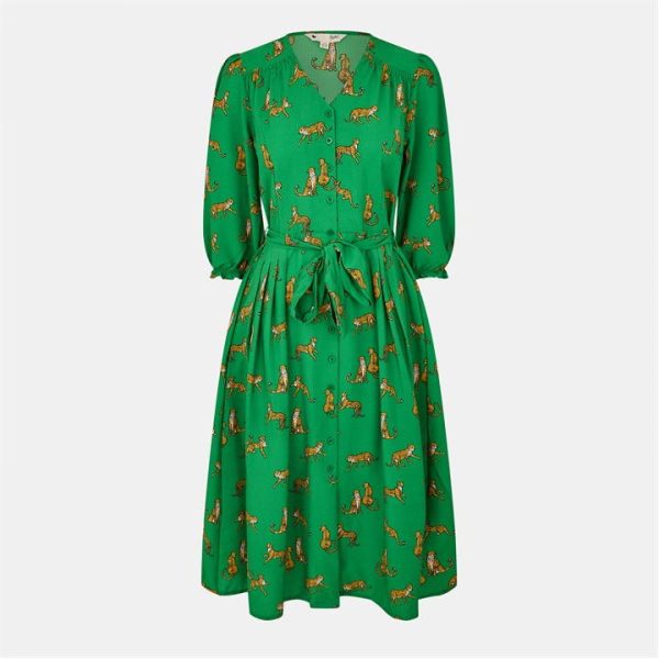 Yumi Yumi Cheetah Print Midi Shirt Dress - Green