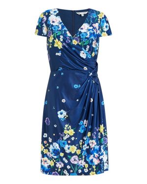 Yumi Yumi Floral Ruched Bodycon Dress In Navy - Blue