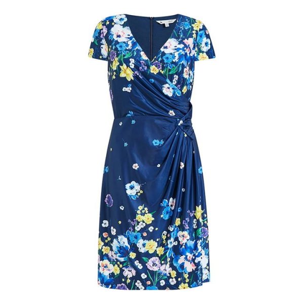 Yumi Yumi Floral Ruched Bodycon Dress In Navy - Blue