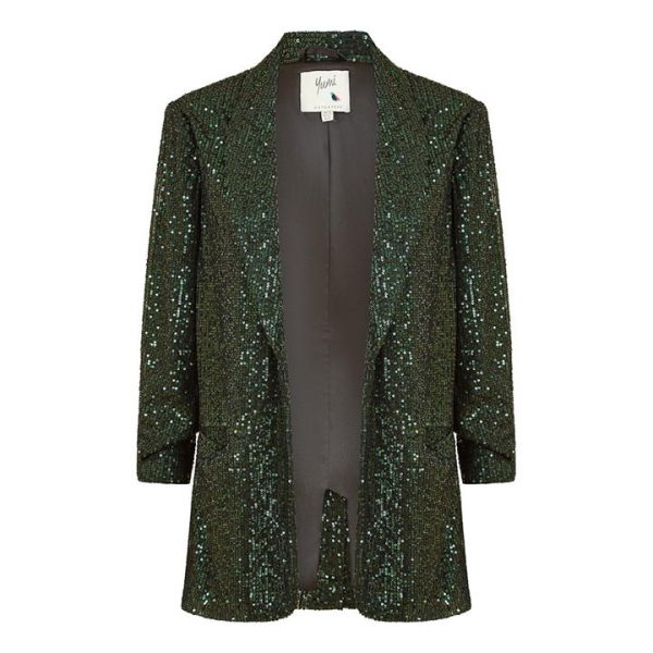 Yumi Yumi Green Sequin Blazer With Pockets