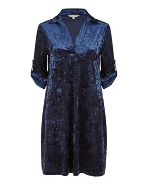 Yumi Yumi Navy Velvet Tunic Dress With three quarterSleeves - Blue