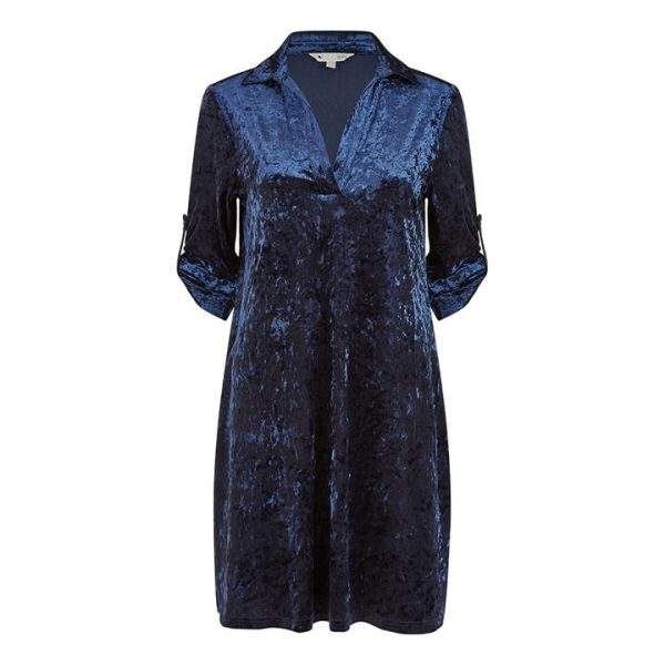 Yumi Yumi Navy Velvet Tunic Dress With three quarterSleeves - Blue