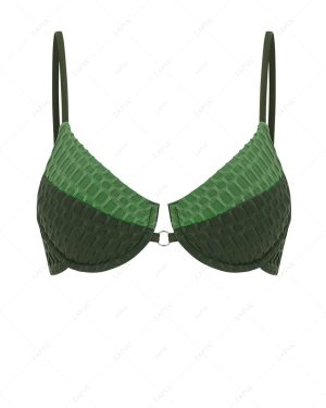 ZAFUL Honeycomb Textured Two Tone O Ring Underwire Bikini Top L Green