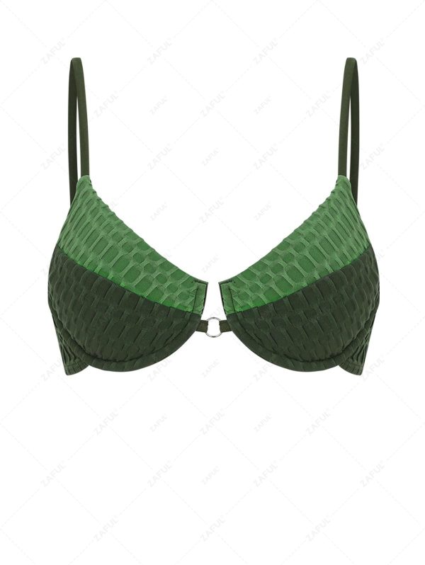 ZAFUL Honeycomb Textured Two Tone O Ring Underwire Bikini Top L Green