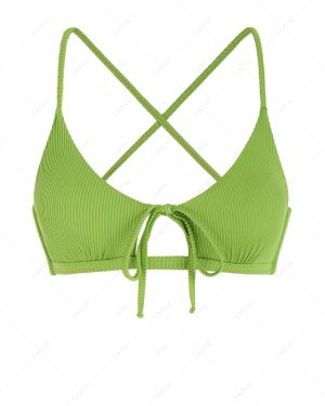 ZAFUL Ribbed Lace Up Cut Out Bikini Top L Green