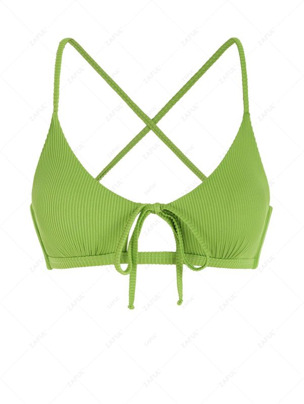 ZAFUL Ribbed Lace Up Cut Out Bikini Top L Green