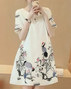 ZANZEA Elegant Style Women's Dresses Casual Short Sleeved Party Floral Printed Loose Mini A-Line Dress