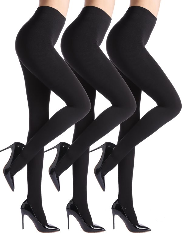 ZIHUA Pairs Winter Fleece Lined Tights 3 120 Black 140g Pair(L,Black)