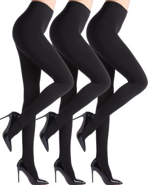 ZIHUA Pairs Winter Fleece Lined Tights 3 120 Black 140g Pair(M,Black)