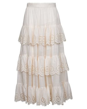 ZIMMERMANN | Ivory embroidered cotton Lucky tiered midi skirt | Women | 2